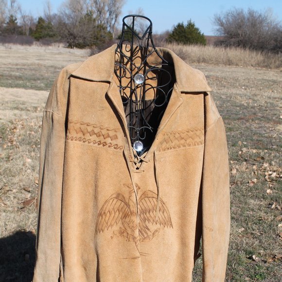 Vintage Leather Frontier Lace Up Fully Lined Mountain Man Reenactment Shirt Sz46